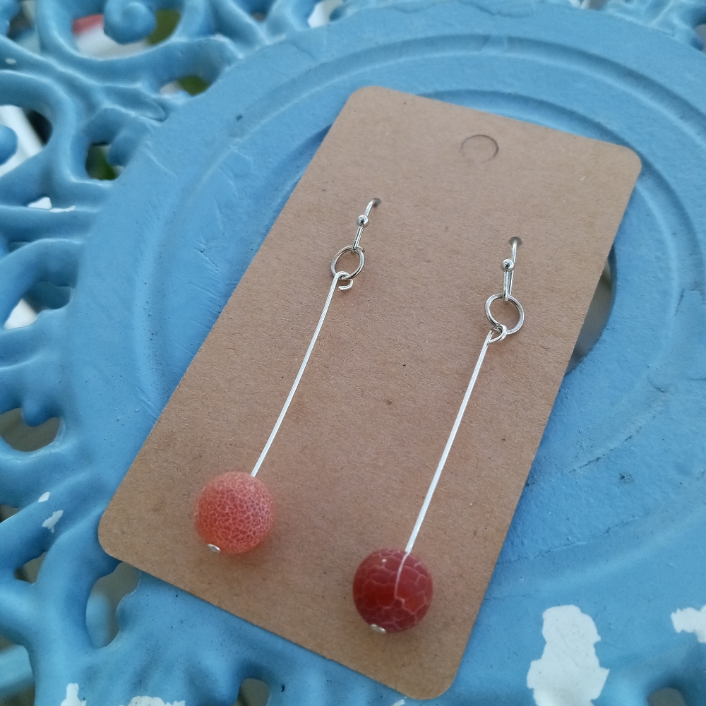 Hand Crafted silver plated orange agate drop statement gemstone earrings